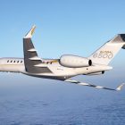 Global 6500 flying in the clear sky