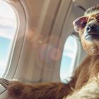 sloth wearing sunglasses in airplane